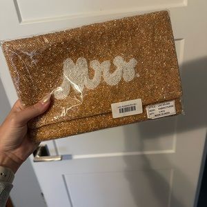 MRS Pop The Champagne White And Rose Gold Beaded Clutch